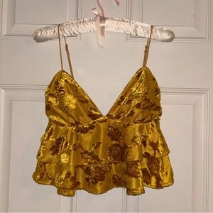 Dress Forum Yellow Burnout Velvet Tiered Peplum Cami Crop Top